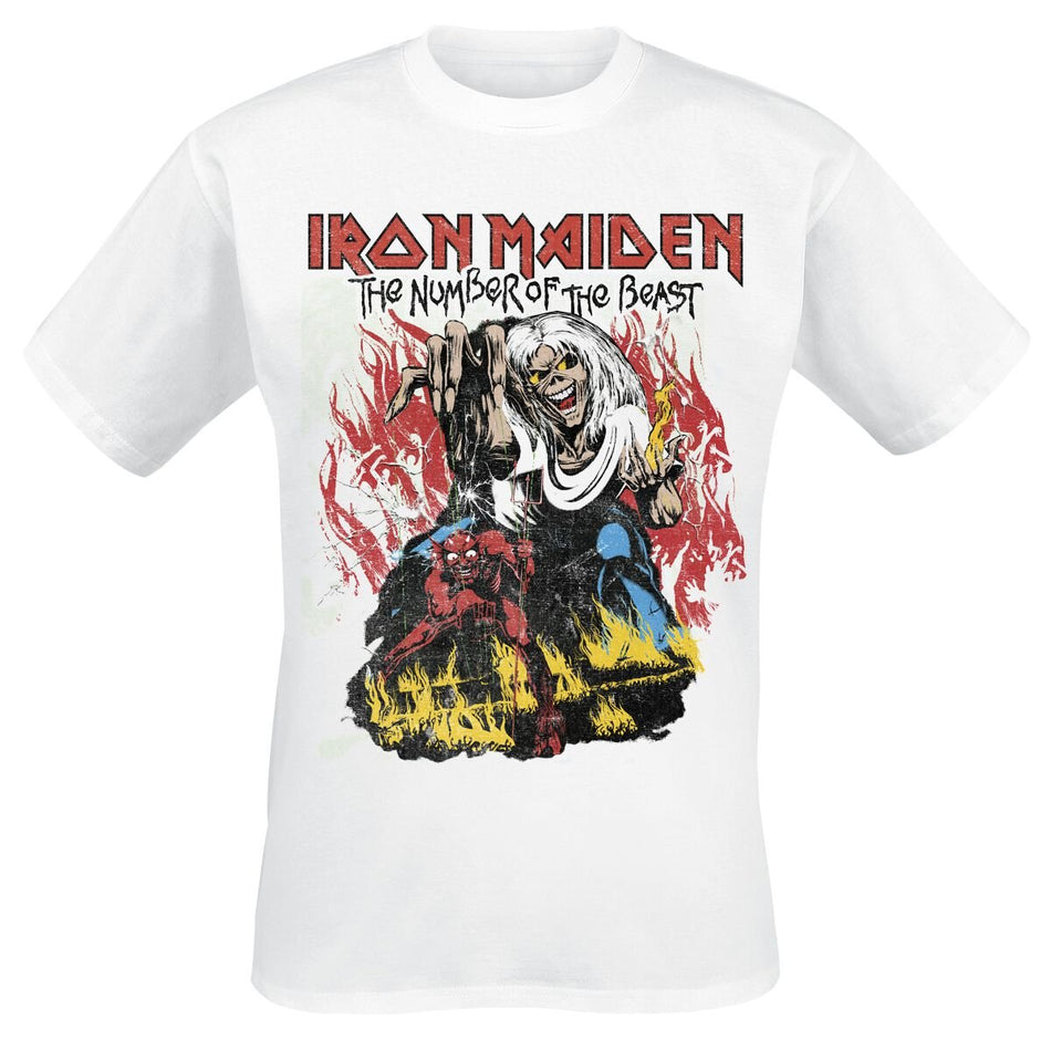 T-Shirt Manches courtes  de Iron Maiden - Stylised Dancing Flames - S à XXL - pour Homme - blanc - Iron Maiden