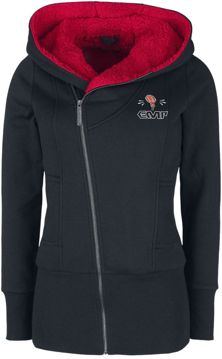 Sweat-shirt zippé à capuche  de Collection EMP Stage - Sweat à capuche zippé avec rock hand & logo EMP - S à L - pour Femme - noir - Collection EMP Stage