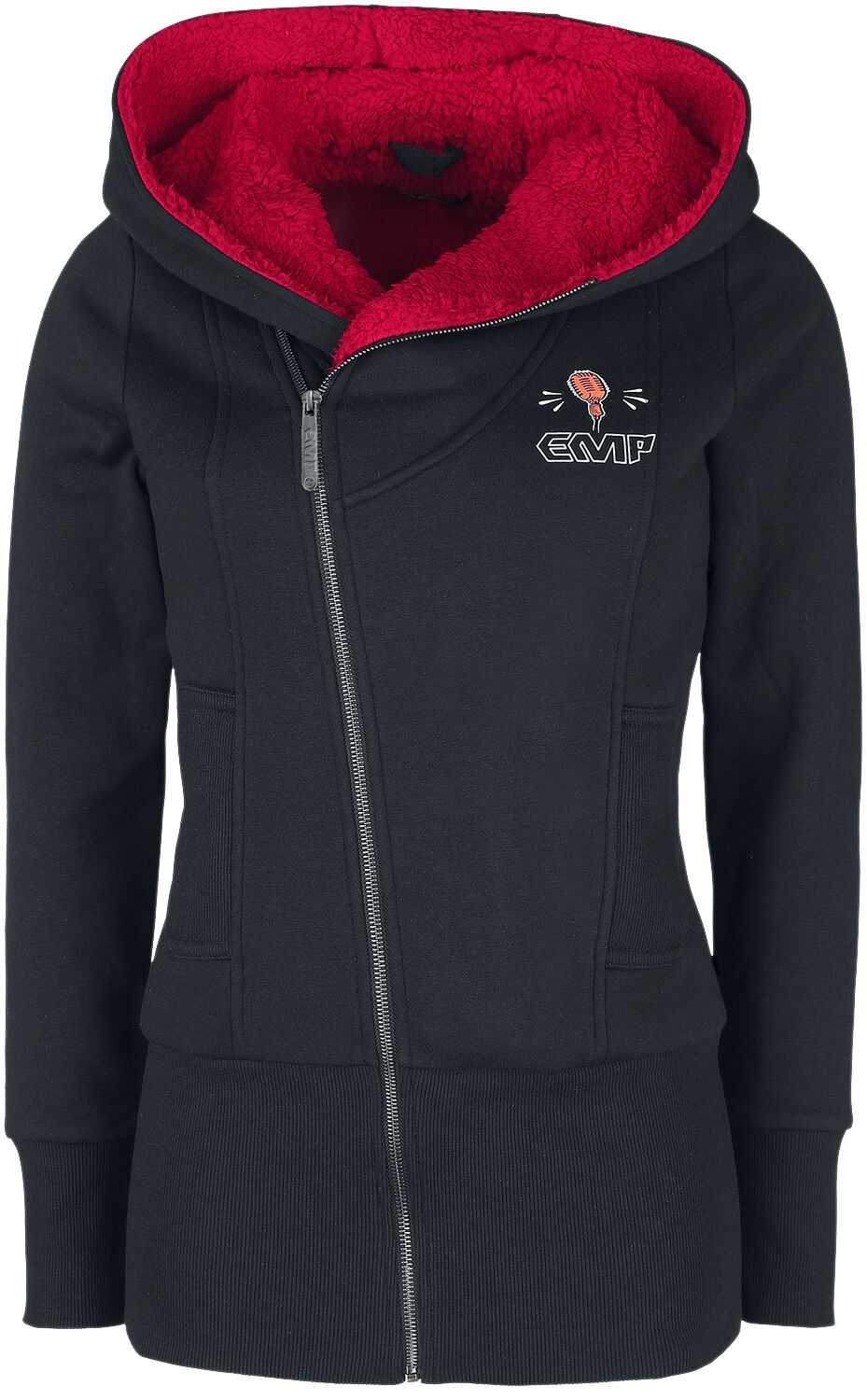 Sweat-shirt zippé à capuche  de Collection EMP Stage - Sweat à capuche zippé avec rock hand & logo EMP - S à L - pour Femme - noir - Collection EMP Stage