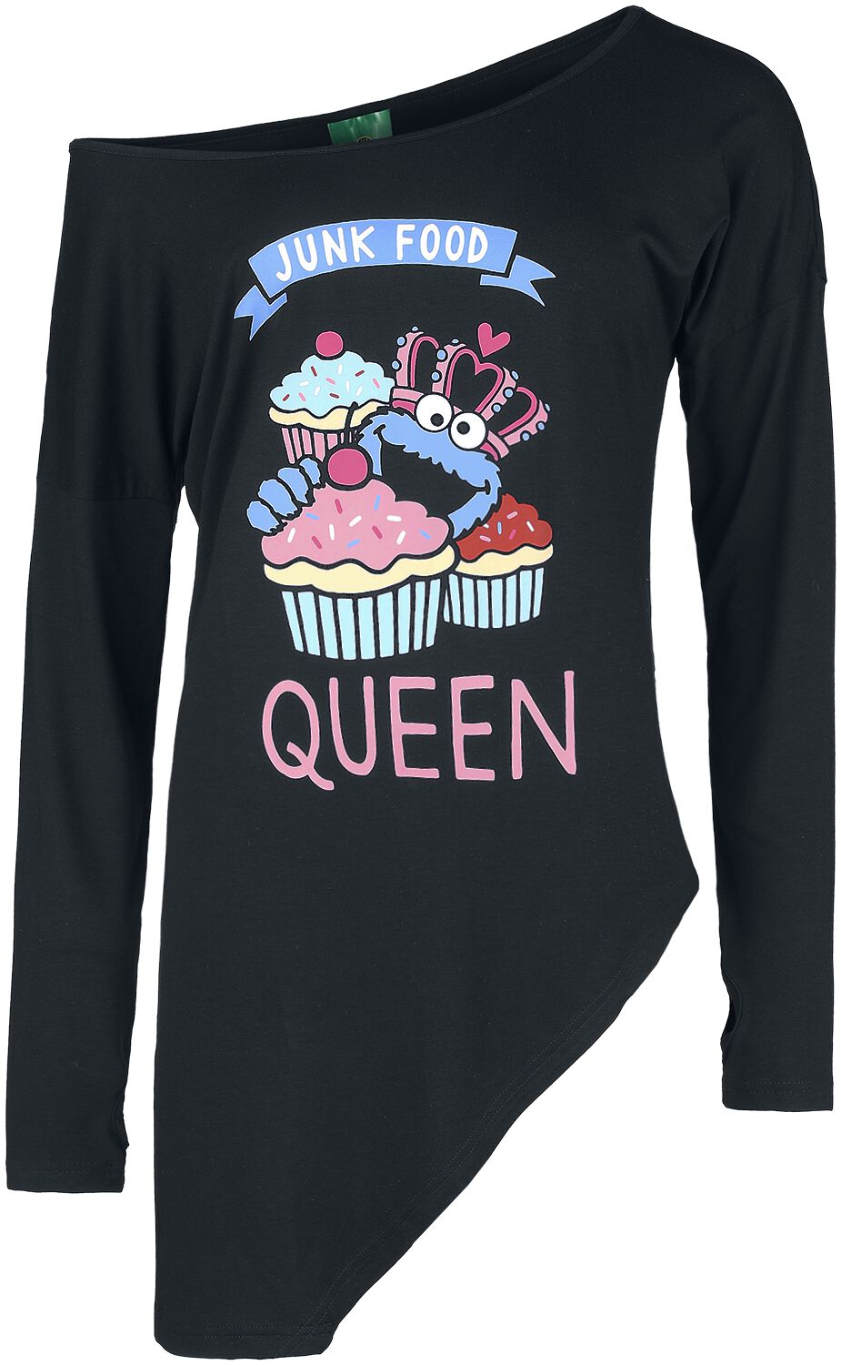 T-shirt manches longues  de Sesame Street - Junk Food Queen - S - pour Femme - noir - Sesame Street