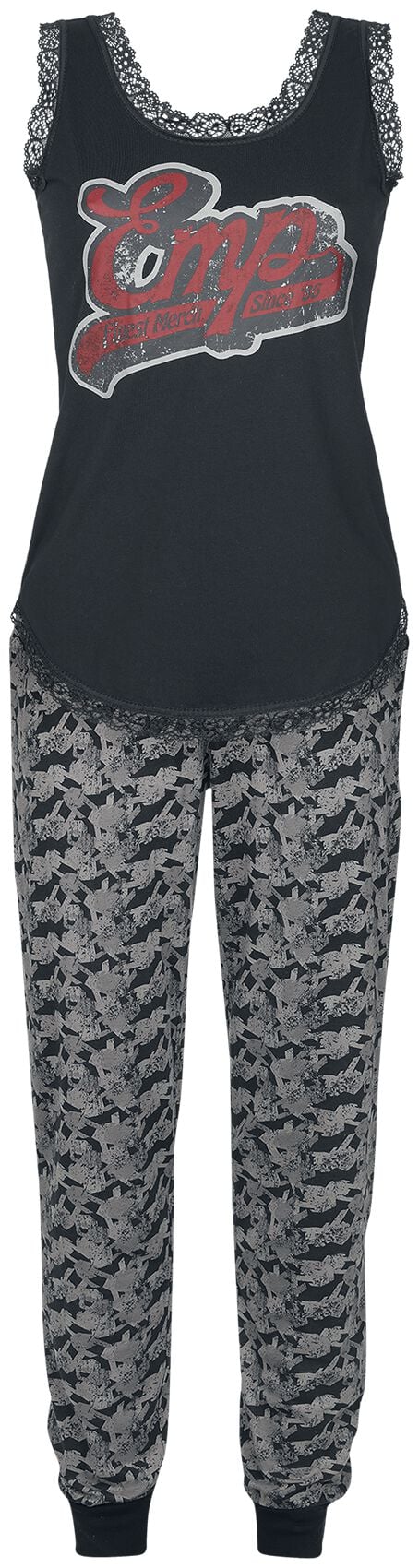 Pyjama  de Collection EMP Stage - Pyjama avec imprimé EMP rétro - M à L - pour Femme - noir - Collection EMP Stage