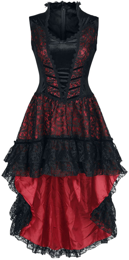 Robe mi-longue Gothic de Sinister Gothic - Robe Gothique - XS à 4XL - pour Femme - noir/rouge - Sinister Gothic