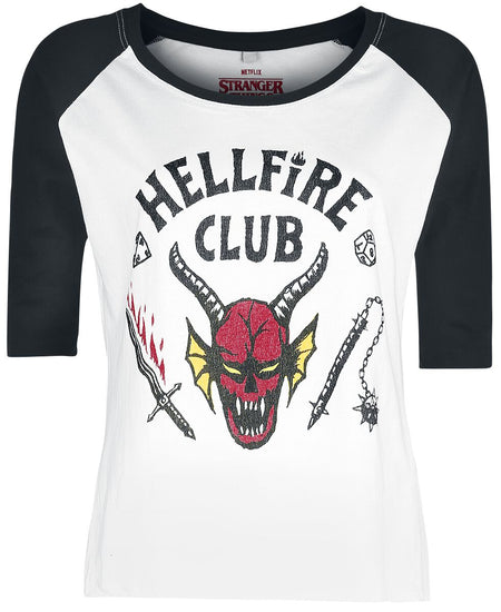 T-shirt manches longues  de Stranger Things - Hellfire Club - M à 3XL - pour Femme - blanc/noir - Stranger Things