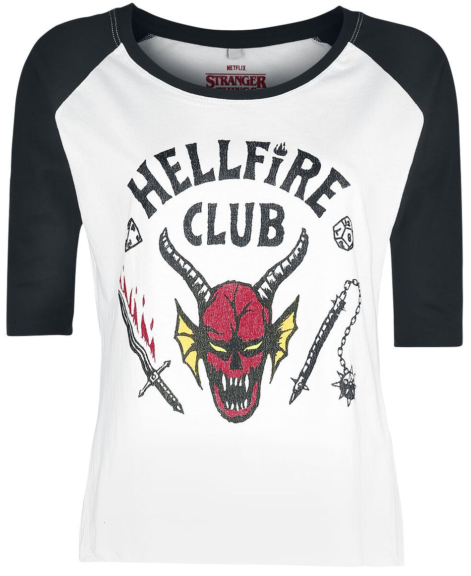 T-shirt manches longues  de Stranger Things - Hellfire Club - M à 3XL - pour Femme - blanc/noir - Stranger Things