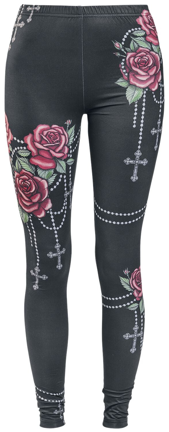 Legging  de Rock Rebel by EMP - Leggings avec Roses & Croix - XS à 5XL - pour Femme - noir - Rock Rebel by EMP