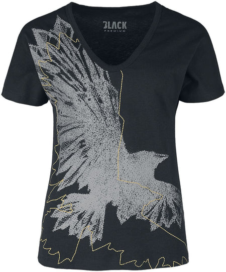 T-Shirt Manches courtes  de Black Premium by EMP - T-Shirt Avec Imprimé Corbeau - S à 5XL - pour Femme - noir - Black Premium by EMP