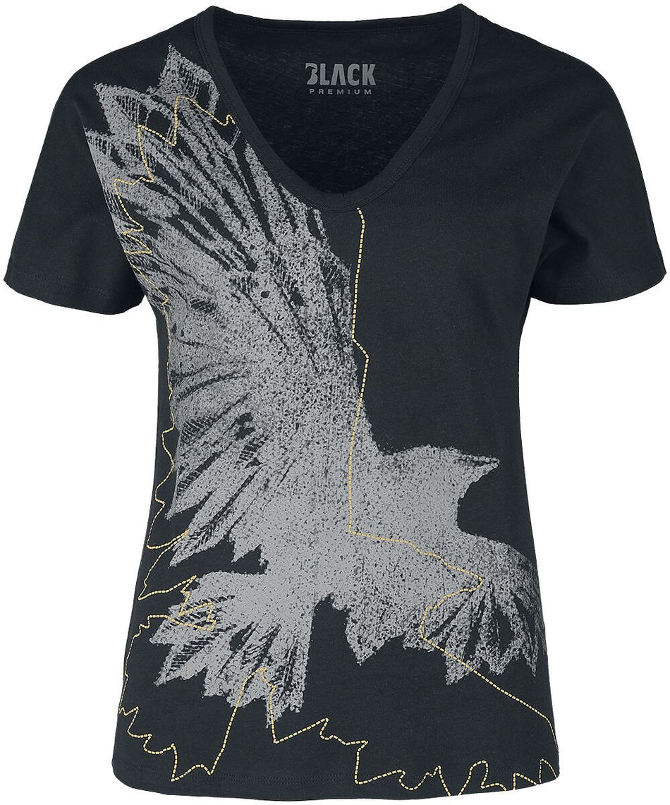 T-Shirt Manches courtes  de Black Premium by EMP - T-Shirt Avec Imprimé Corbeau - S à 5XL - pour Femme - noir - Black Premium by EMP