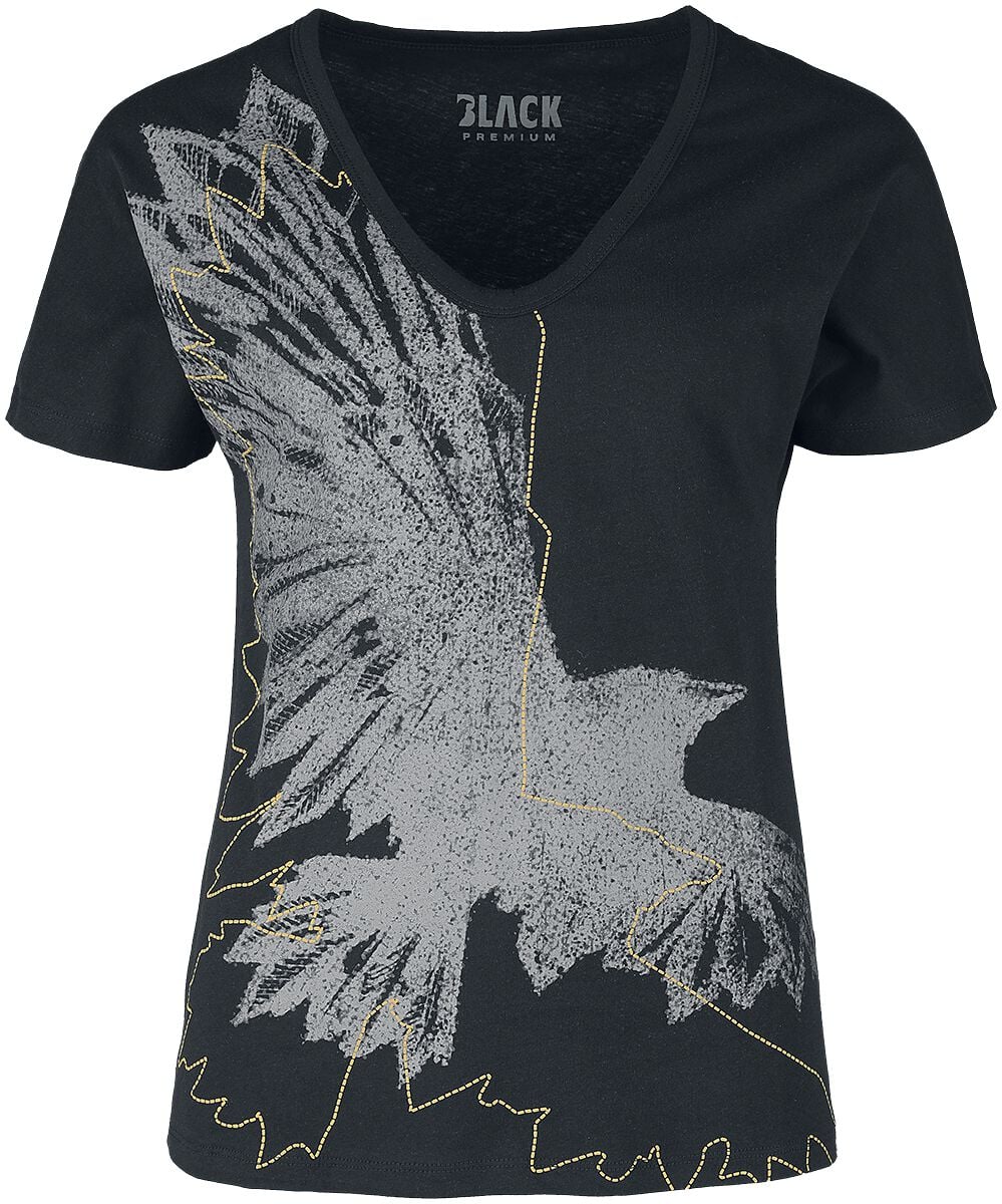 T-Shirt Manches courtes  de Black Premium by EMP - T-Shirt Avec Imprimé Corbeau - S à 5XL - pour Femme - noir - Black Premium by EMP