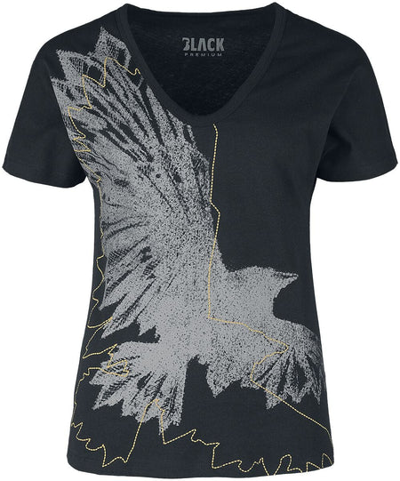 T-Shirt Manches courtes  de Black Premium by EMP - T-Shirt Avec Imprimé Corbeau - S à 5XL - pour Femme - noir - Black Premium by EMP