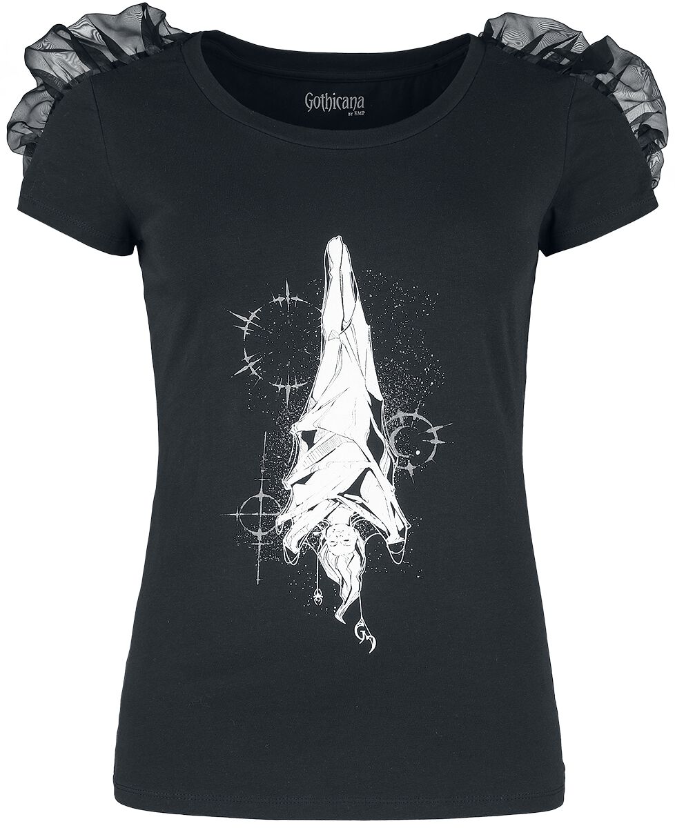 T-Shirt Manches courtes Gothic de Gothicana by EMP - T-shirt plissé avec imprimé mystique - S à M - pour Femme - noir - Gothicana by EMP