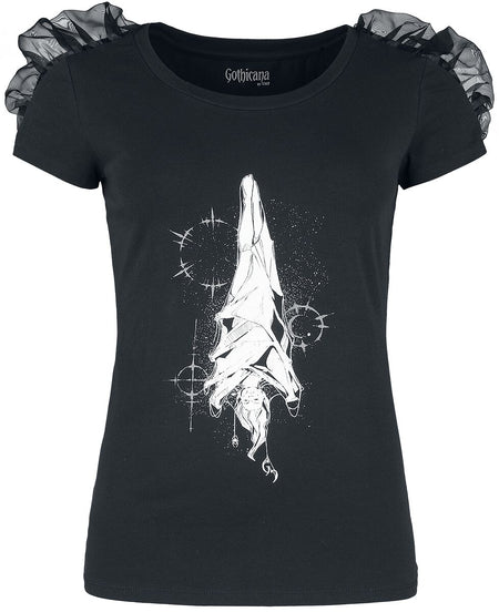 T-Shirt Manches courtes Gothic de Gothicana by EMP - T-shirt plissé avec imprimé mystique - S à M - pour Femme - noir - Gothicana by EMP