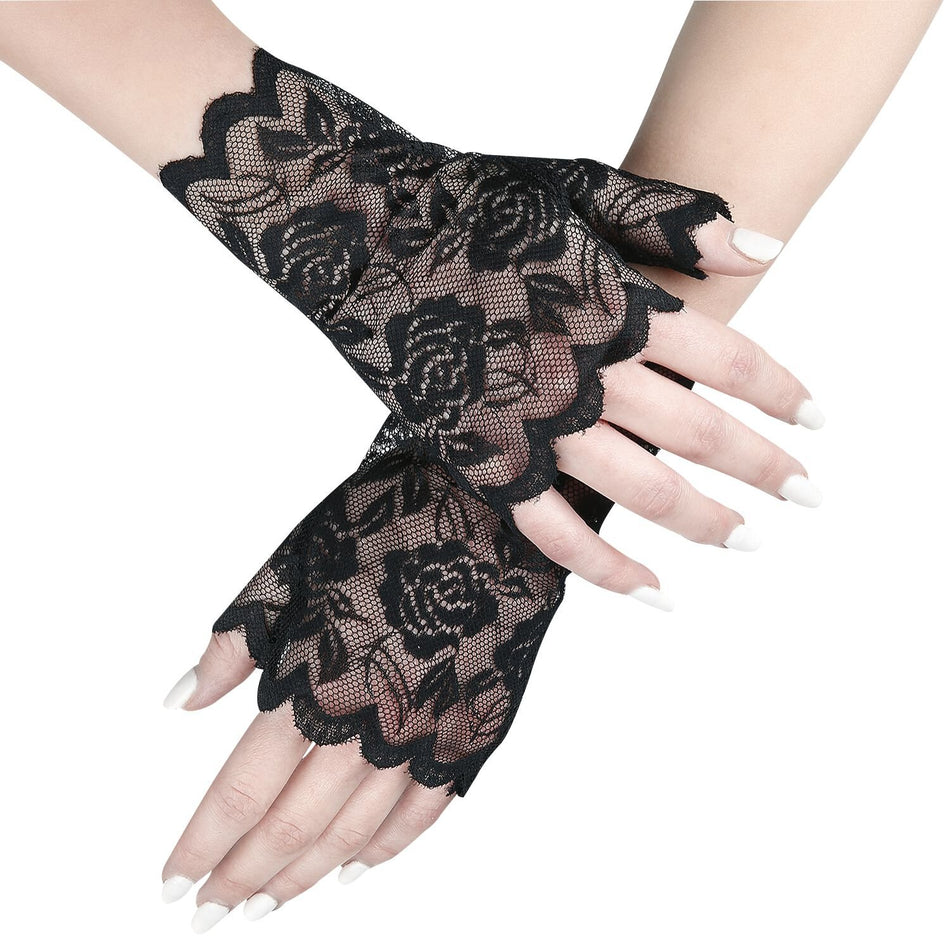 Mitaines Rockabilly de Banned Alternative - Gants Dentelle Ramona - pour Femme - noir - Banned Alternative