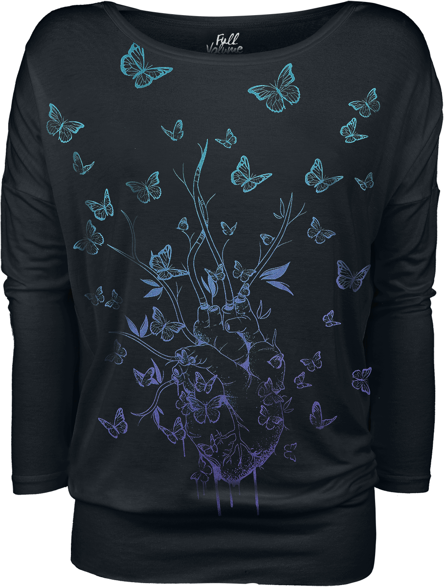T-shirt manches longues  de Full Volume by EMP - Haut Manches Longues Imprimé Papillons - S à 5XL - pour Femme - noir - Full Volume by EMP - View 2