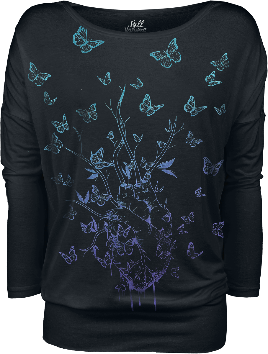 T-shirt manches longues  de Full Volume by EMP - Haut Manches Longues Imprimé Papillons - S à 5XL - pour Femme - noir - Full Volume by EMP - View 2
