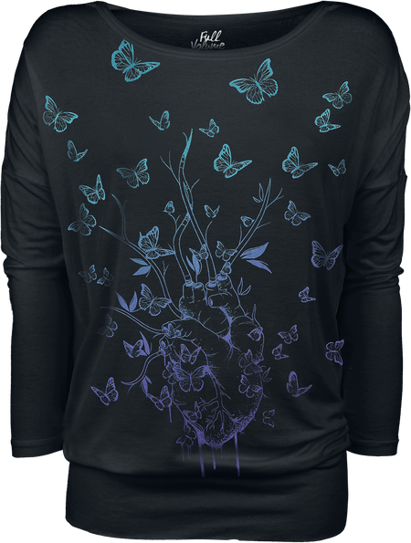 T-shirt manches longues  de Full Volume by EMP - Haut Manches Longues Imprimé Papillons - S à 5XL - pour Femme - noir - Full Volume by EMP - View 2