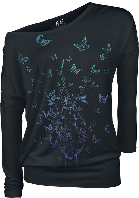 T-shirt manches longues  de Full Volume by EMP - Haut Manches Longues Imprimé Papillons - S à 5XL - pour Femme - noir - Full Volume by EMP