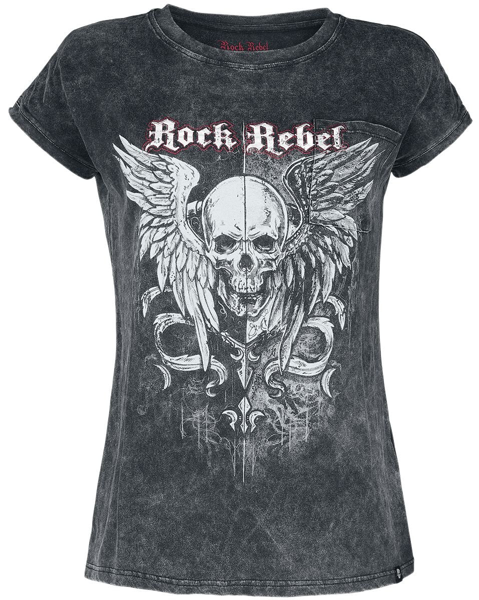 T-Shirt Manches courtes  de Rock Rebel by EMP - T-shirt avec Impirmé Crâne - S à 5XL - pour Femme - gris - Rock Rebel by EMP