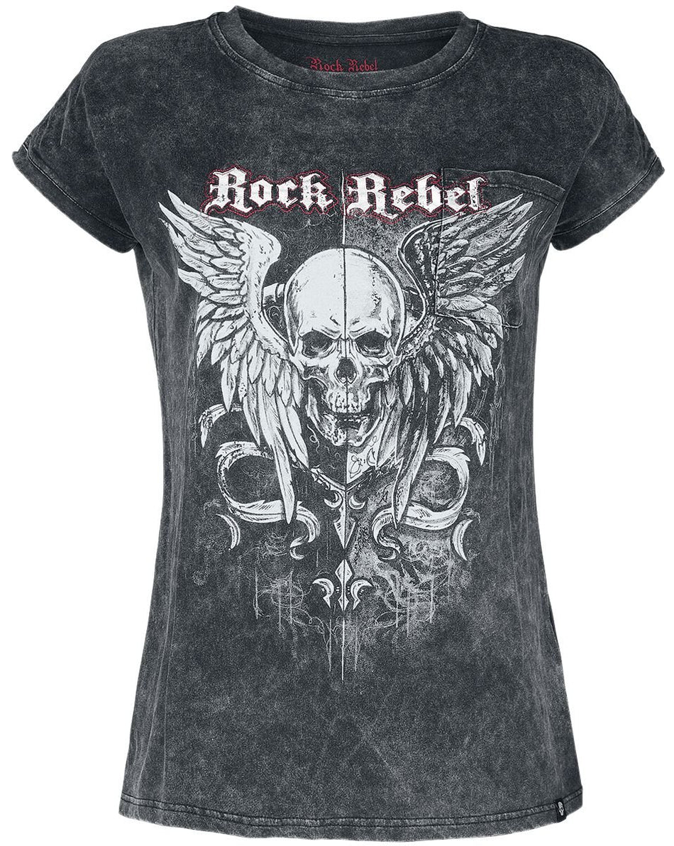 T-Shirt Manches courtes  de Rock Rebel by EMP - T-shirt avec Impirmé Crâne - S à 5XL - pour Femme - gris - Rock Rebel by EMP