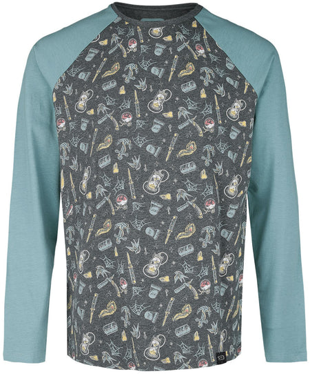 T-shirt manches longues  de RED by EMP - Haut manches longues raglan motifs old-school - S à L - pour Homme - bleu - RED by EMP