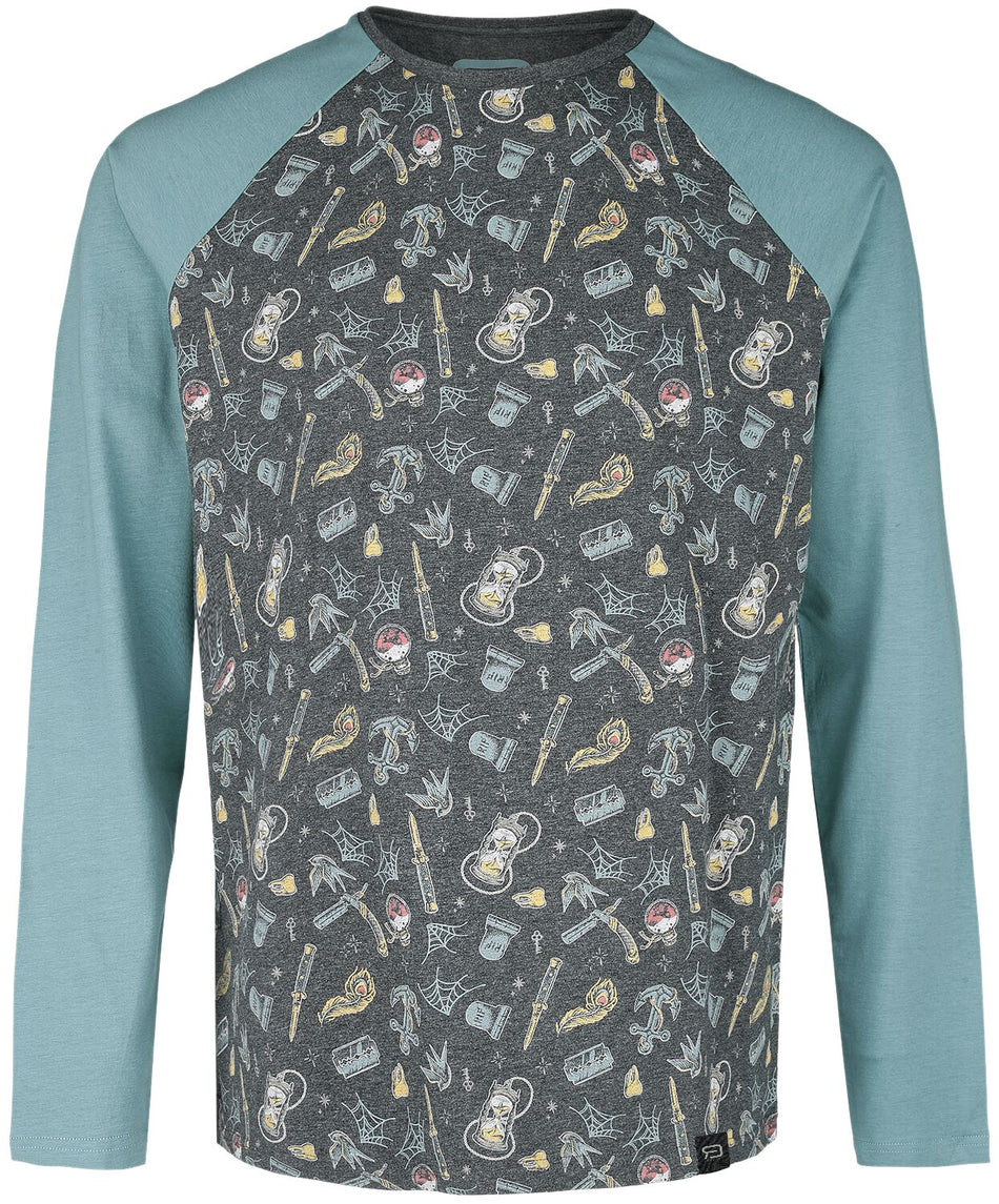 T-shirt manches longues  de RED by EMP - Haut manches longues raglan motifs old-school - S à L - pour Homme - bleu - RED by EMP