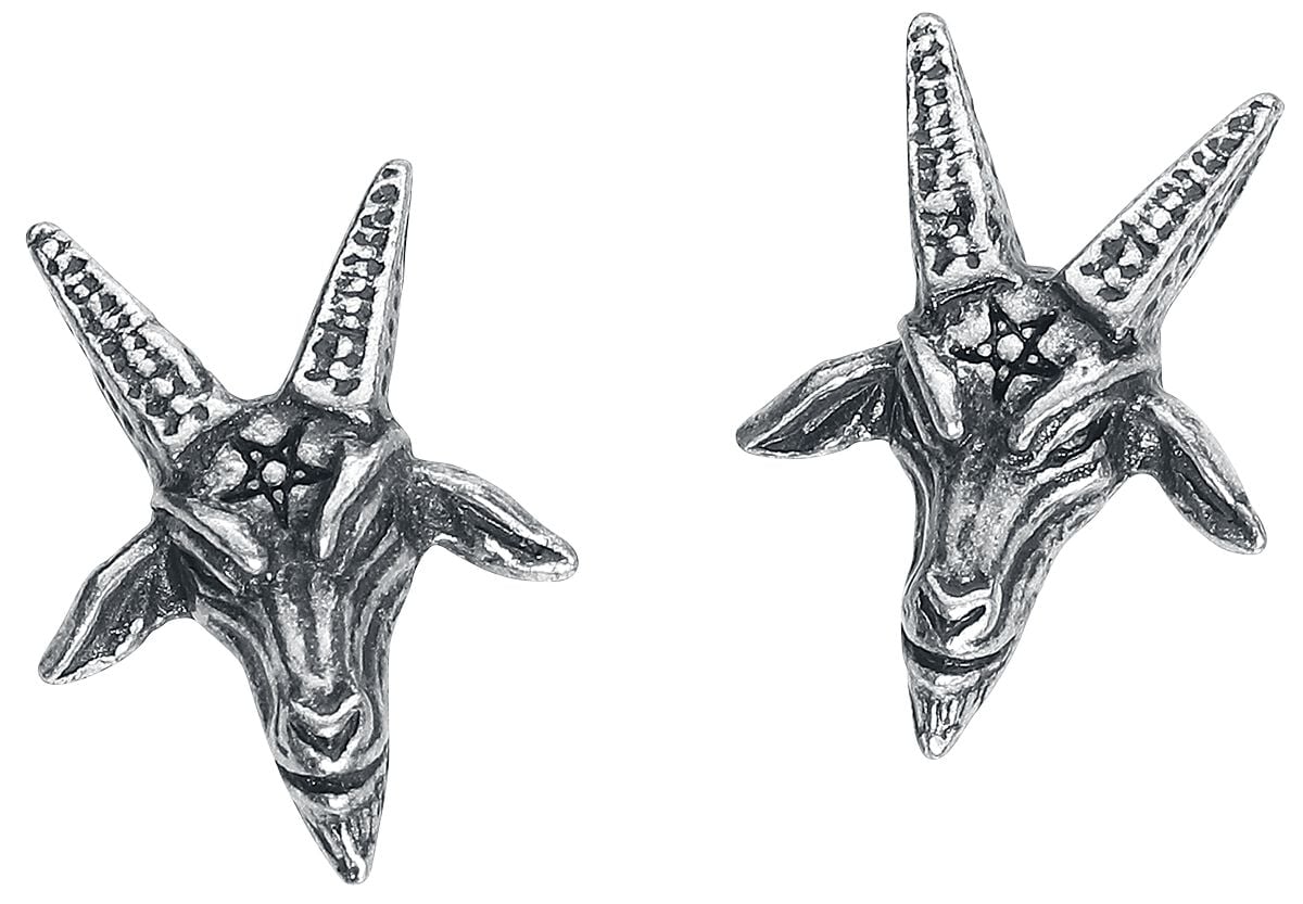 Set de boucles d'oreilles Gothic de Alchemy Gothic - Clous d'Oreille Baphomet - pour Femme - couleur argent - Alchemy Gothic