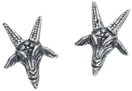 Set de boucles d'oreilles Gothic de Alchemy Gothic - Clous d'Oreille Baphomet - pour Femme - couleur argent - Alchemy Gothic