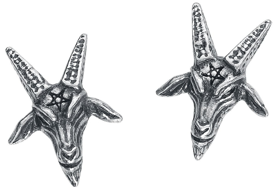 Set de boucles d'oreilles Gothic de Alchemy Gothic - Clous d'Oreille Baphomet - pour Femme - couleur argent - Alchemy Gothic