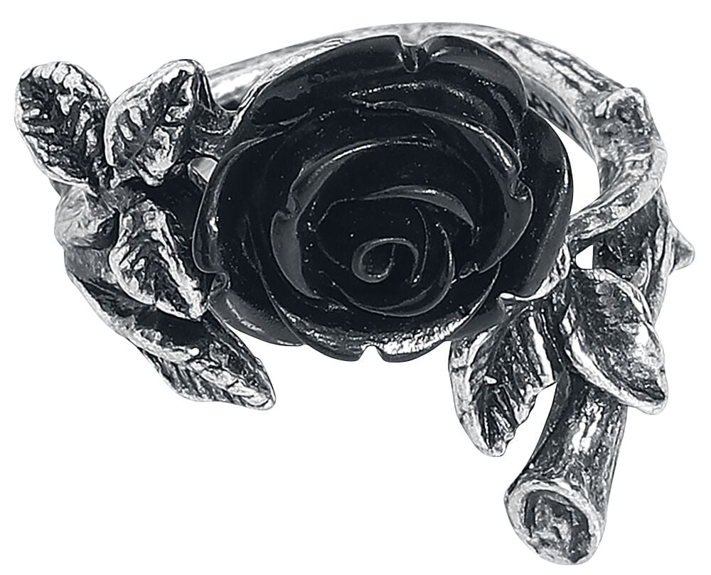 Bague Gothic de Alchemy Gothic - Bague Wild Black Rose - pour Femme - couleur argent - Alchemy Gothic