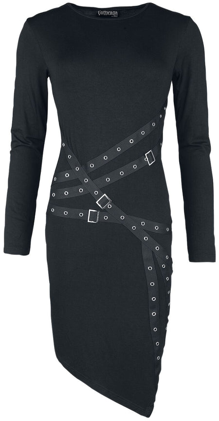 Robe courte Gothic de Gothicana by EMP - Robe avec sangles, œillets & boucles - S à L - pour Femme - noir - Gothicana by EMP