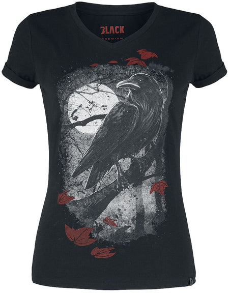 T-Shirt Manches courtes  de Black Premium by EMP - T-Shirt Avec Imprimé Corbeau - XS à 5XL - pour Femme - noir - Black Premium by EMP
