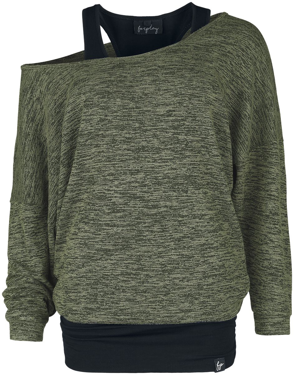 T-shirt manches longues  de Forplay - Billie - S à XXL - pour Femme - noir/olive - Forplay