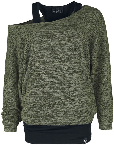 T-shirt manches longues  de Forplay - Billie - S à XL - pour Femme - noir/olive - Forplay