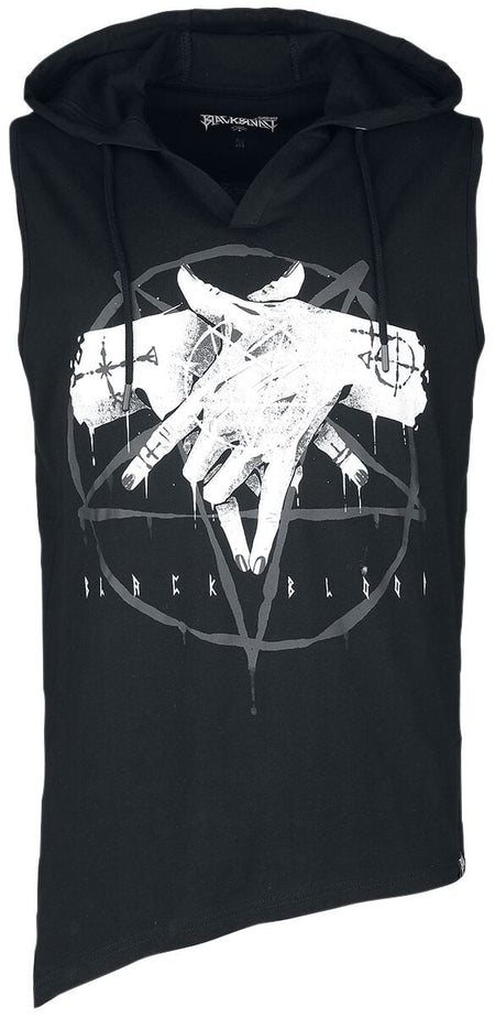 Débardeur Gothic de Black Blood by Gothicana - Haut à capuche avec bord asymétrique & imprimé - XS à M - pour Homme - noir - Black Blood by Gothicana