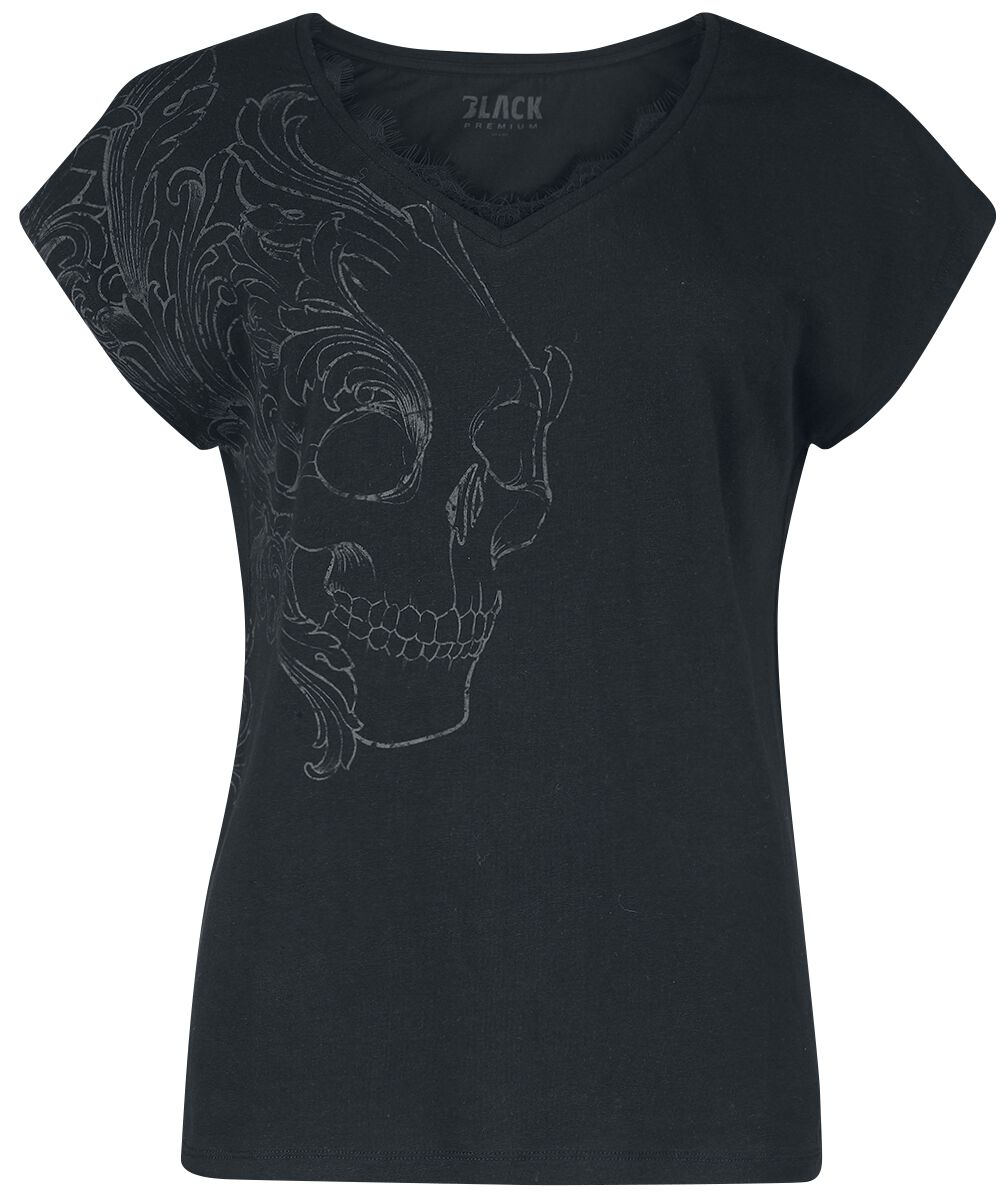 T-Shirt Manches courtes  de Black Premium by EMP - T-shirt imprimé crâne & dentelle - S à 5XL - pour Femme - noir - Black Premium by EMP