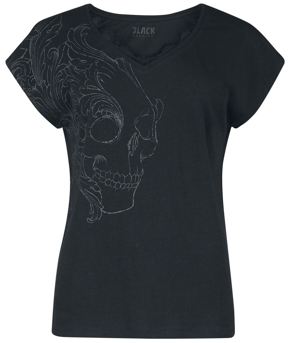 T-Shirt Manches courtes  de Black Premium by EMP - T-shirt imprimé crâne & dentelle - S à 5XL - pour Femme - noir - Black Premium by EMP