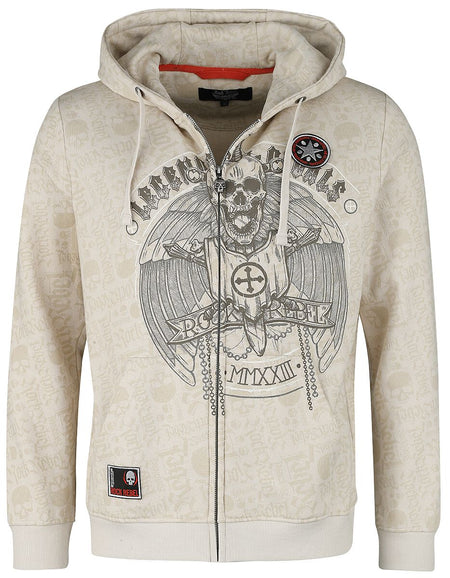 Sweat-shirt zippé à capuche  de Rock Rebel by EMP - Veste À Capuche Beige Imprimée - L - pour Homme - beige - Rock Rebel by EMP