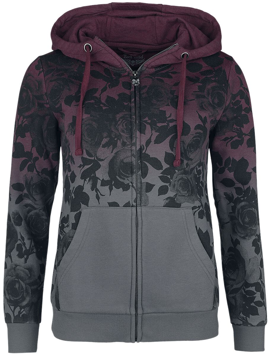 Sweat-shirt zippé à capuche  de Rock Rebel by EMP - Sweat à Capuche Dip-Dye - S à 5XL - pour Femme - bordeaux-gris - Rock Rebel by EMP