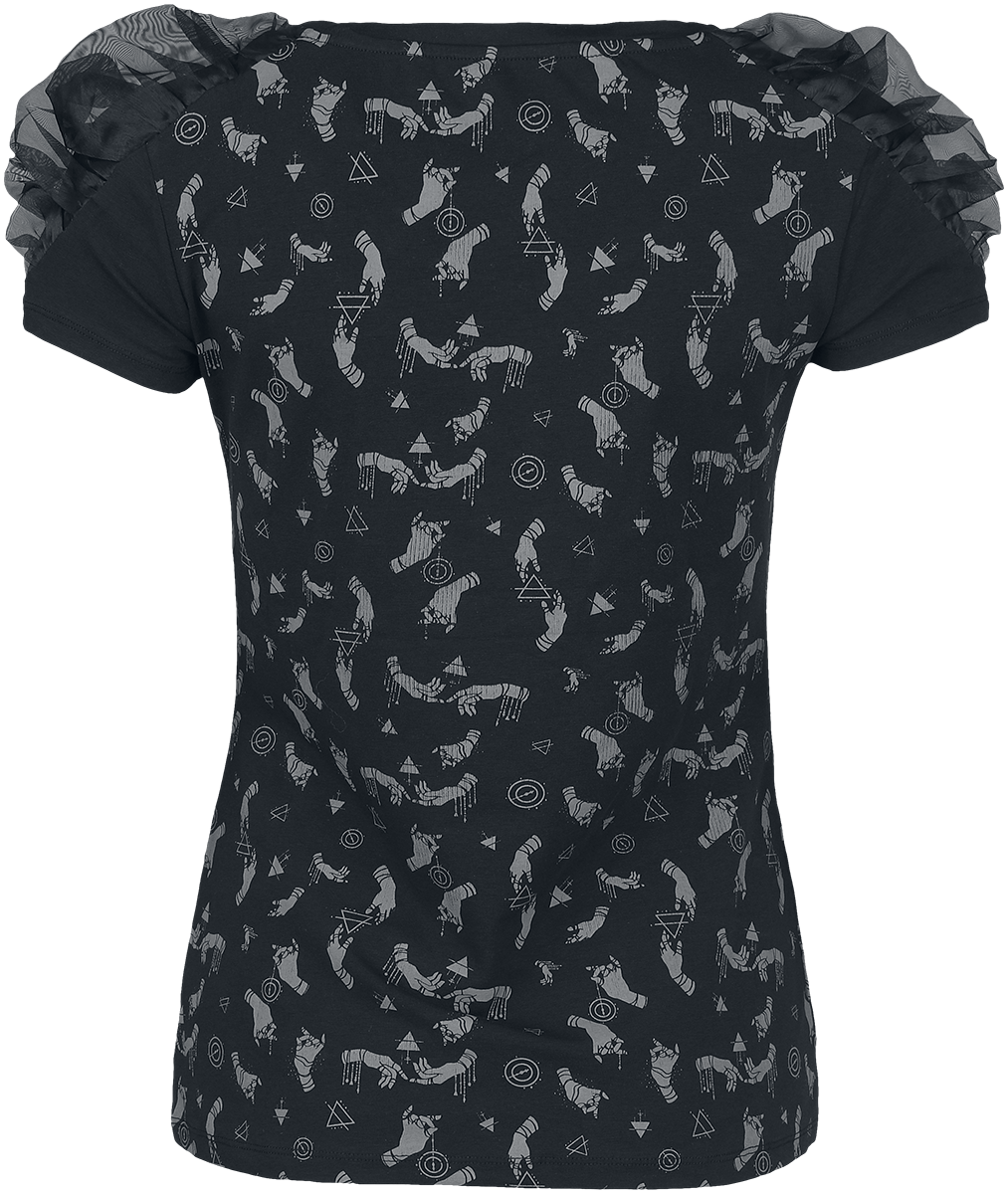 T-Shirt Manches courtes Gothic de Gothicana by EMP - T-shirt plissé avec imprimé intégral - S à L - pour Femme - noir - Gothicana by EMP - View 2