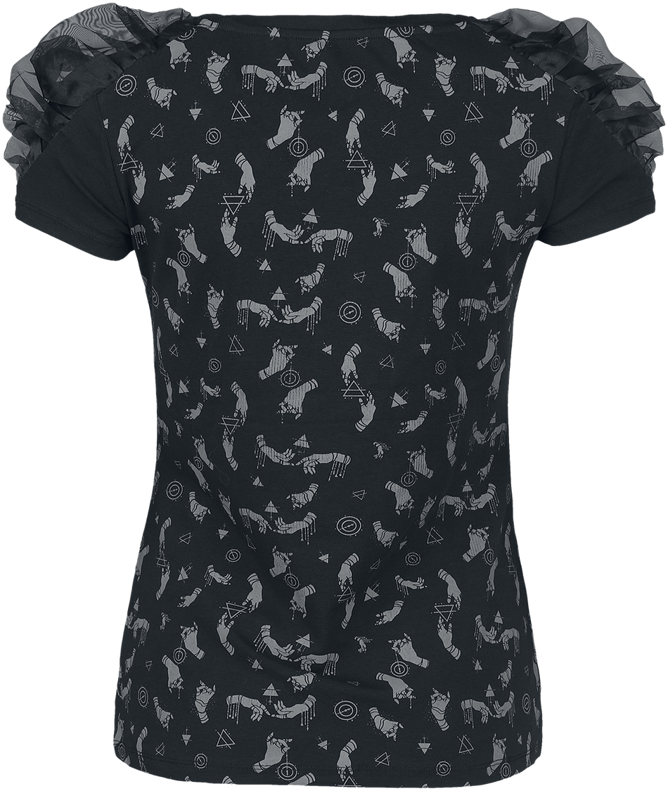 T-Shirt Manches courtes Gothic de Gothicana by EMP - T-shirt plissé avec imprimé intégral - S à L - pour Femme - noir - Gothicana by EMP - View 2