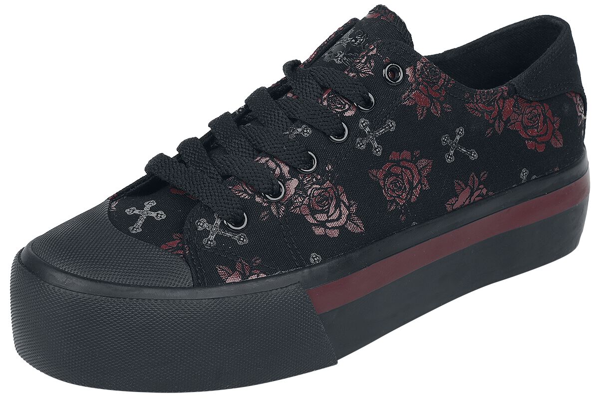 Baskets  de Rock Rebel by EMP - Baskets Basses Plateformes Avec Imprimés Croix & Roses - EU37 à EU41 - pour Femme - noir - Rock Rebel by EMP