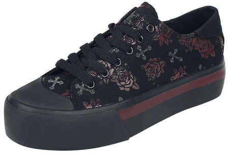 Baskets  de Rock Rebel by EMP - Baskets Basses Plateformes Avec Imprimés Croix & Roses - EU37 à EU41 - pour Femme - noir - Rock Rebel by EMP