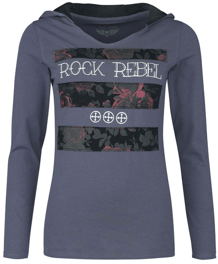 T-shirt manches longues  de Rock Rebel by EMP - Haut Manches Longues à Capuche - S à XXL - pour Femme - bleu - Rock Rebel by EMP