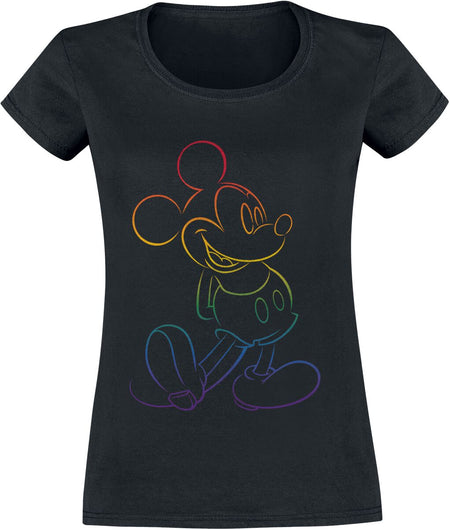 T-Shirt Manches courtes Disney de Mickey & Minnie Mouse - Mickey - Arc-en-Ciel - S à XXL - pour Femme - noir - Mickey & Minnie Mouse