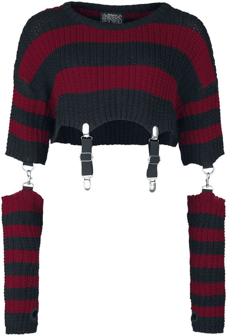 Pull tricoté Gothic de Heartless - Haut Isadora - XS à XXL - pour Femme - noir/rouge - Heartless