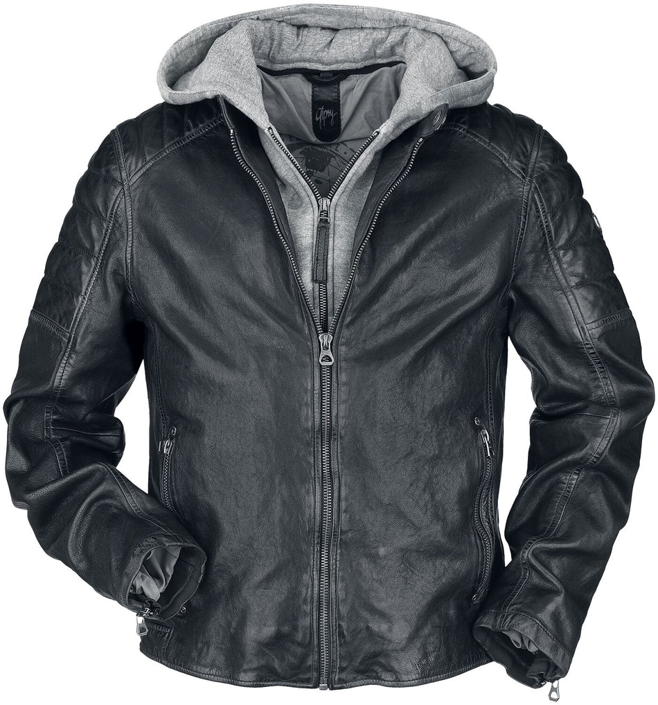 Veste en cuir  de Gipsy - GMORMEY LARETV - S à 3XL - pour Homme - noir/gris - gipsy