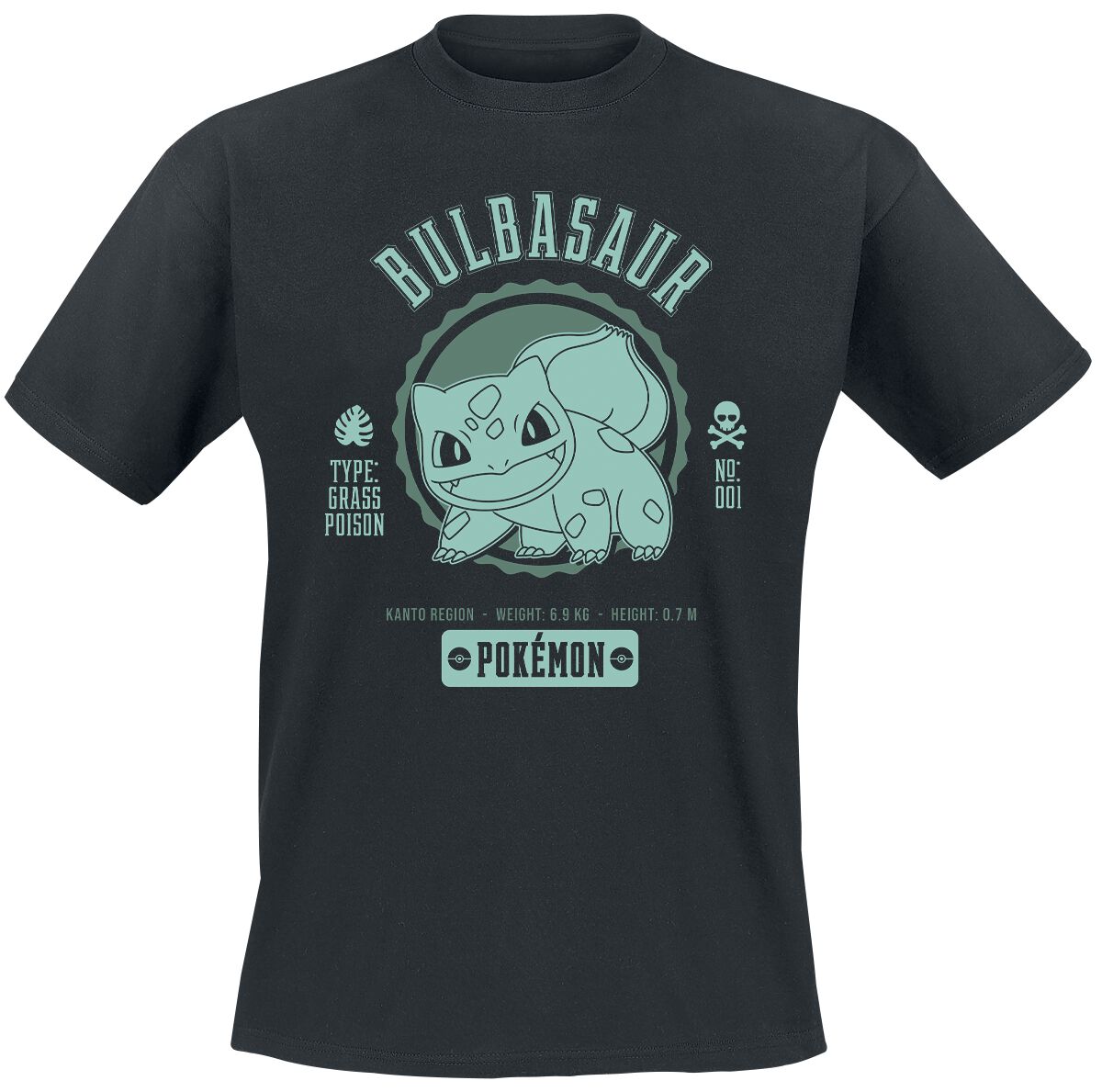 T-Shirt Manches courtes Gaming de Pokémon - Bulbizarre - S à XXL - pour Homme - noir - Pokémon