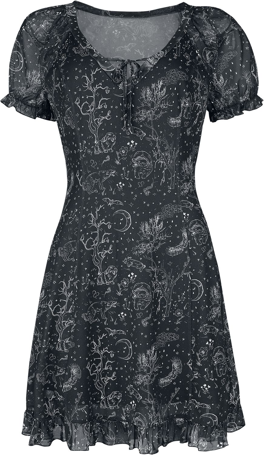 Robe courte Gothic de Jawbreaker - Robe Mesh Night Forest - XS à 4XL - pour Femme - noir/blanc - Jawbreaker