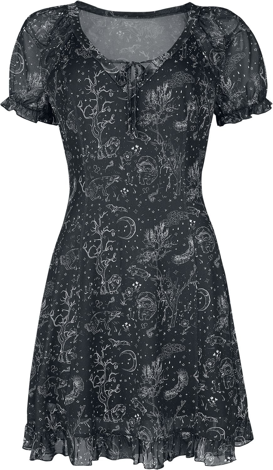 Robe courte Gothic de Jawbreaker - Robe Mesh Night Forest - XS à 4XL - pour Femme - noir/blanc - Jawbreaker