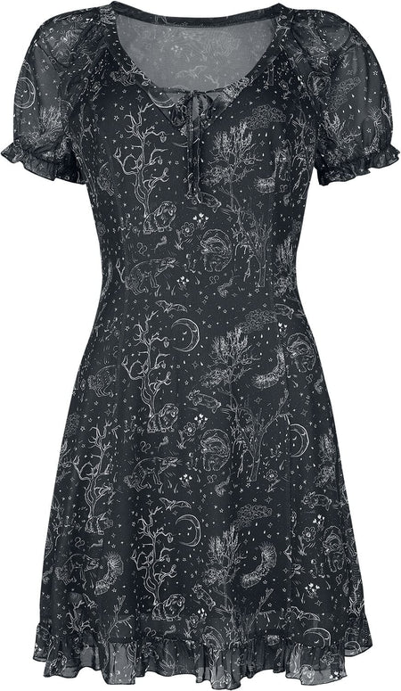 Robe courte Gothic de Jawbreaker - Robe Mesh Night Forest - XS à 4XL - pour Femme - noir/blanc - Jawbreaker