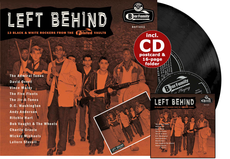 LEFT BEHIND/BLACK AND WHITE ROCKERS FROM THE FELSTED VAULTS/45T INCLUS CD INCLUS/LIVRET 16 PAGES/CARTES POSTALES - Front Cover